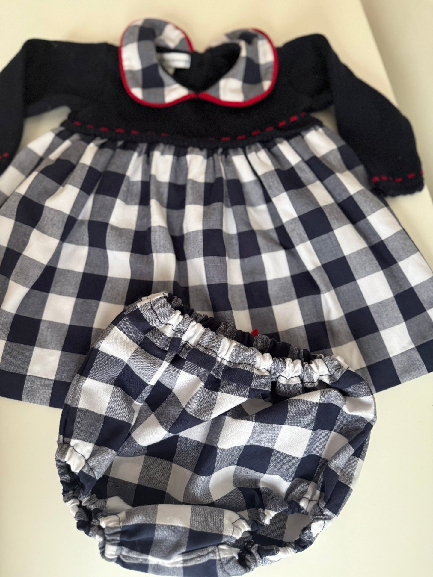 BEATRICE & GEORGE Kleid blau weiß kariert 62/68