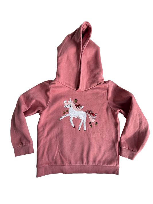 TCHIBO Sweatshirt Einhorn Pailietten rosa 122-128