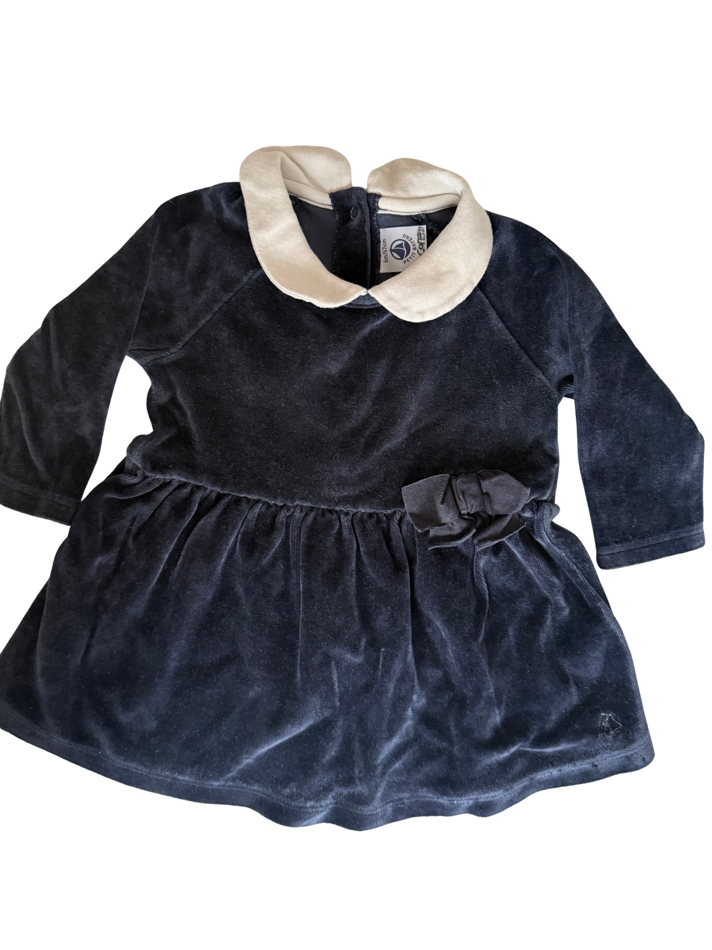 PETIT BATEAU 
Kleid Samt dunkelblau mit Kragen 62/68