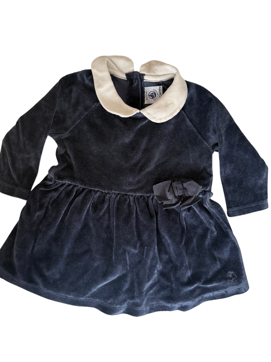 PETIT BATEAU 
Kleid Samt dunkelblau mit Kragen 62/68