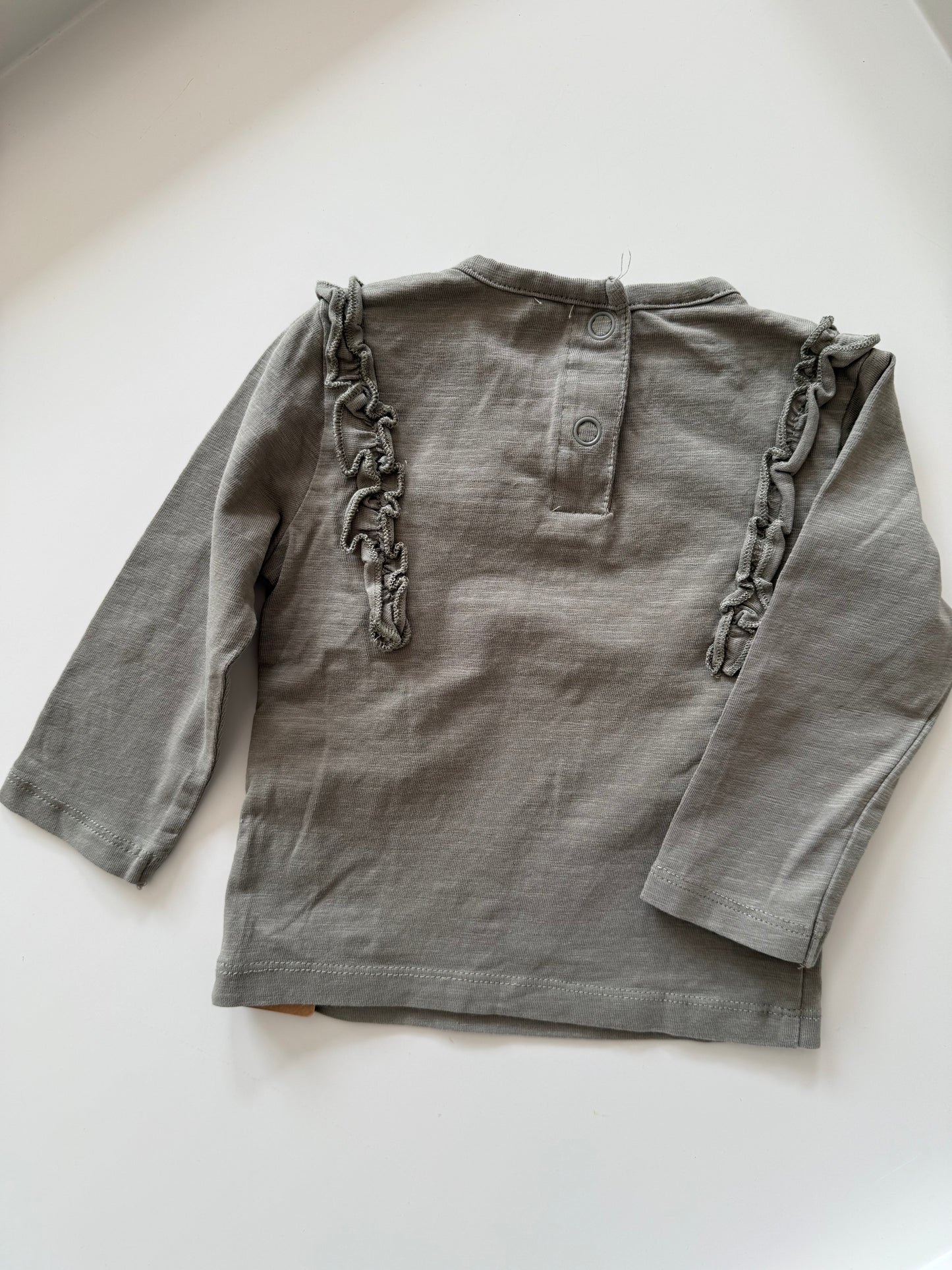 PRÉNATAL Langarmshirt grün khaki Rüschen 62