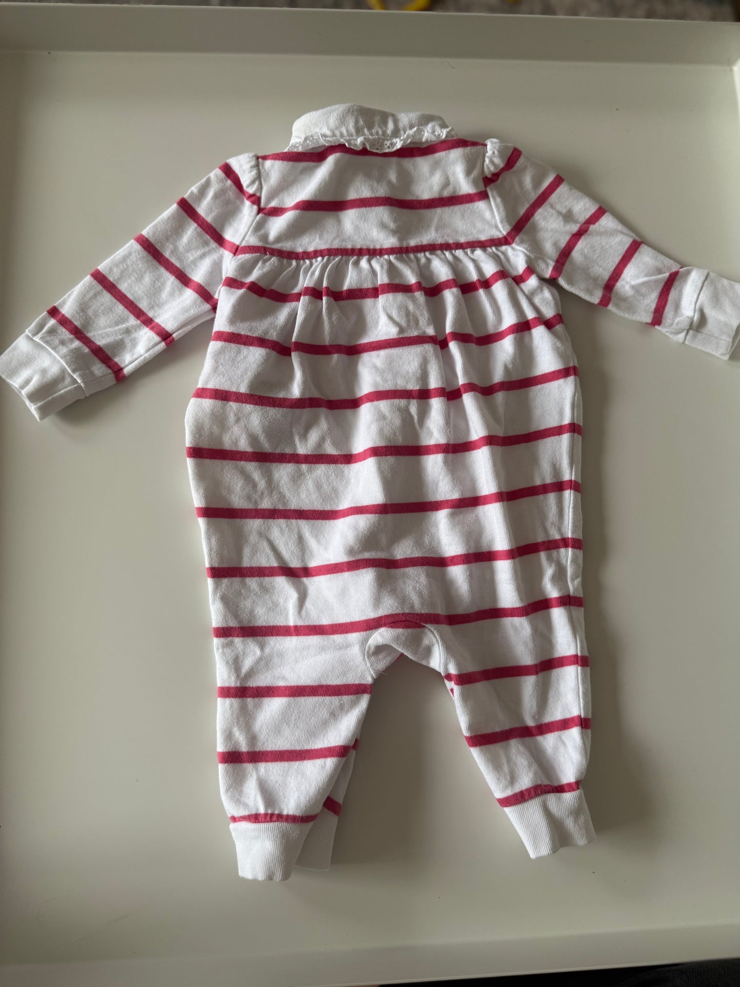 RALPH LAUREN 
Strampler Polo weiß pink gestreift 62