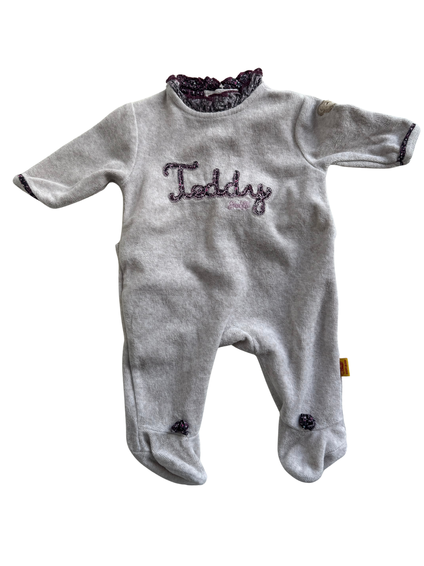 STEIFF Strampler Teddy grau lila 50