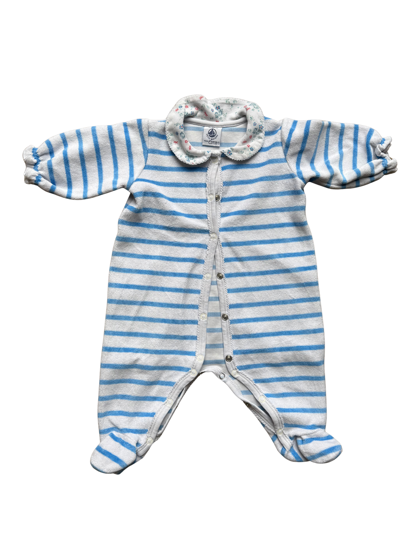 PETIT BATEAU Strampler blau weiß gestreift Blümchen 56/62