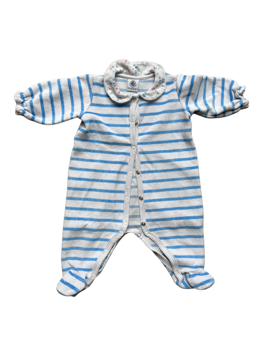 PETIT BATEAU Strampler blau weiß gestreift Blümchen 56/62