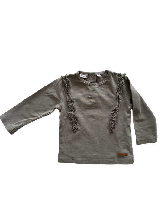 PRÉNATAL Langarmshirt grün khaki Rüschen 62