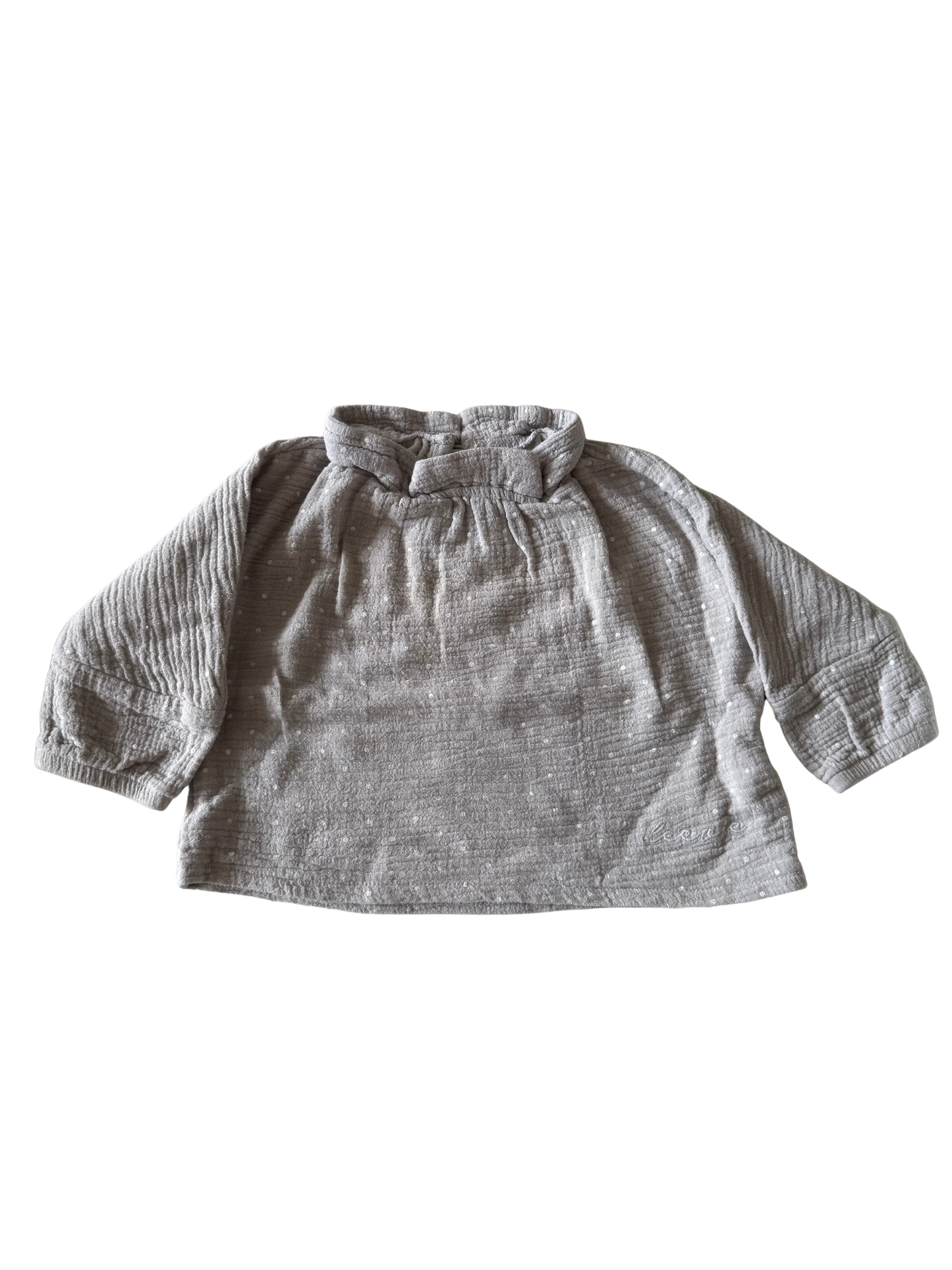 LEEVJE Bluse Musselin hellgrau mit weißen Pünktchen 62/68