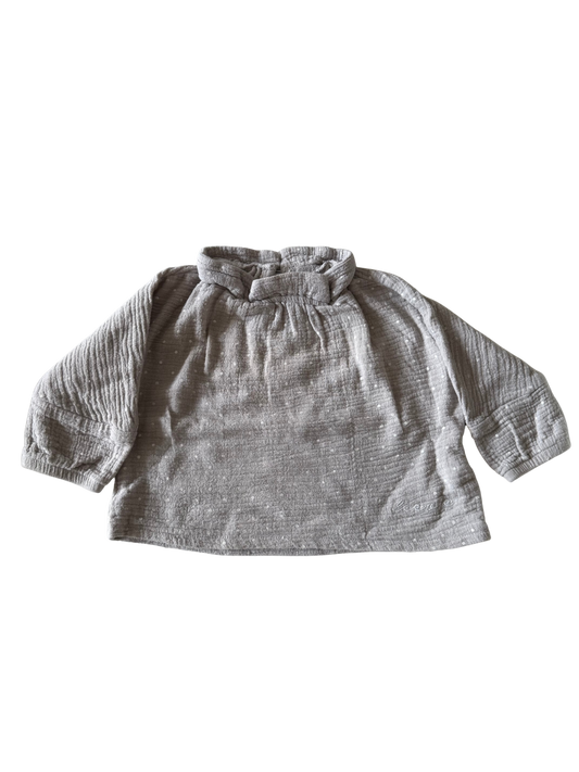 LEEVJE Bluse Musselin hellgrau mit weißen Pünktchen 62/68