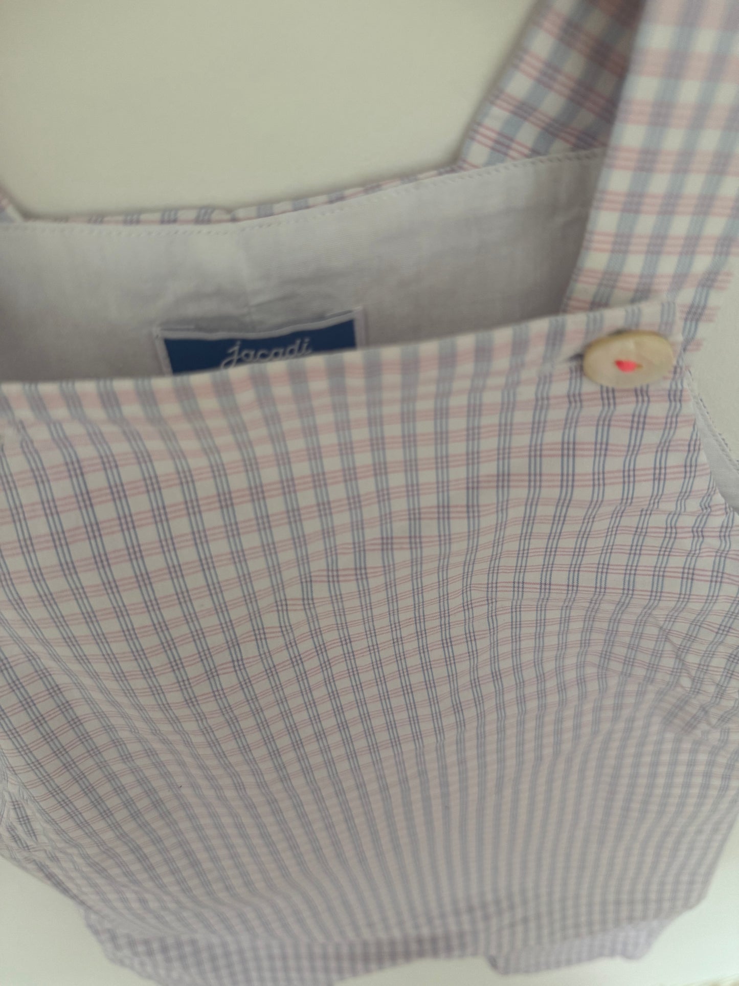 JACADI Latzhose hellblau rosa weiß kariert 62/68