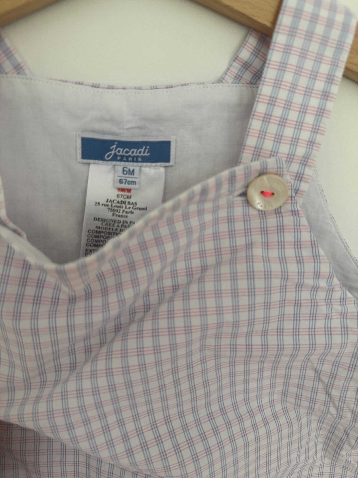 JACADI Latzhose hellblau rosa weiß kariert 62/68