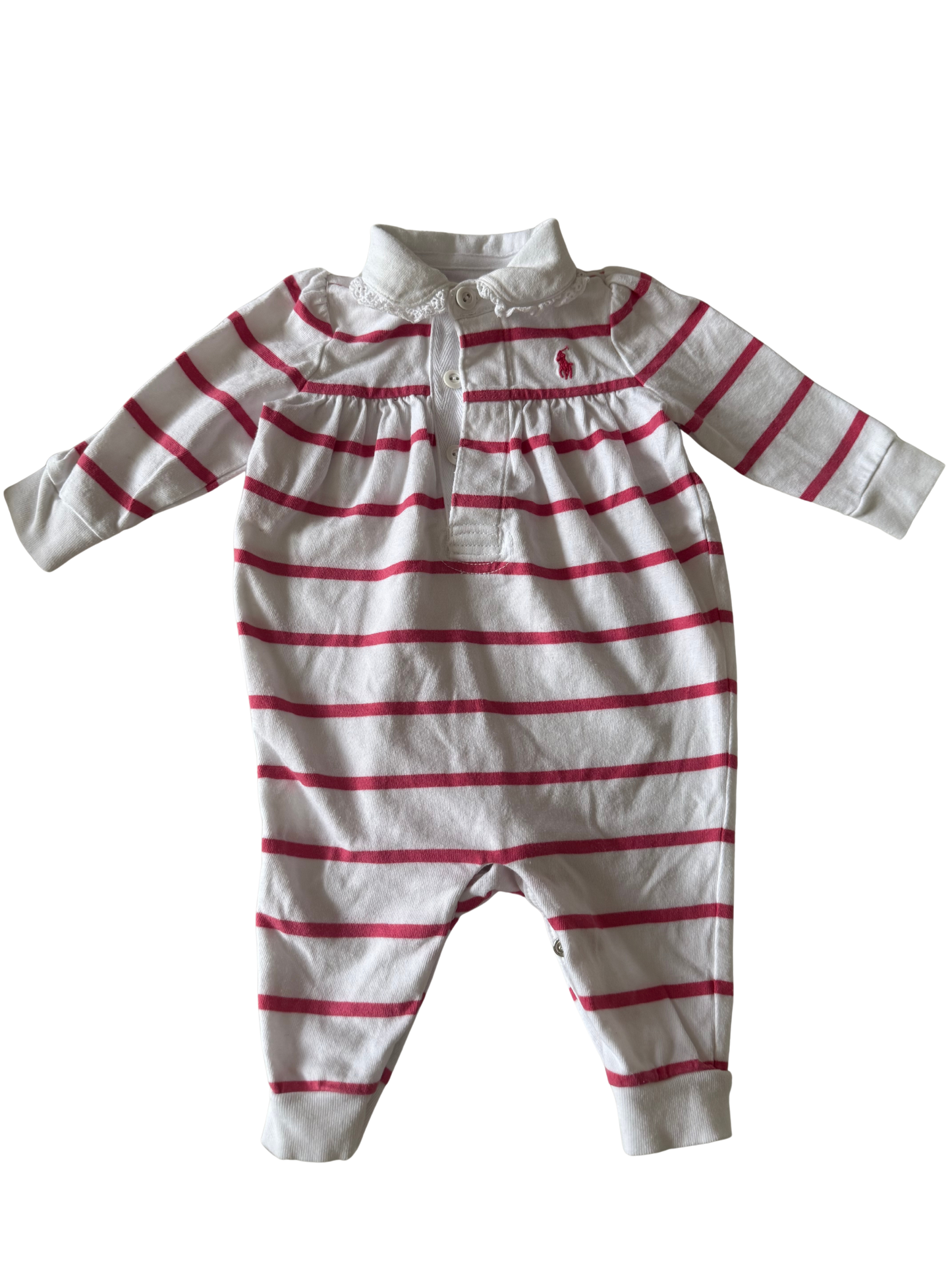 RALPH LAUREN 
Strampler Polo weiß pink gestreift 62