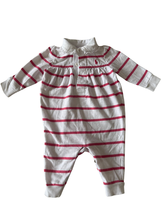 RALPH LAUREN 
Strampler Polo weiß pink gestreift 62