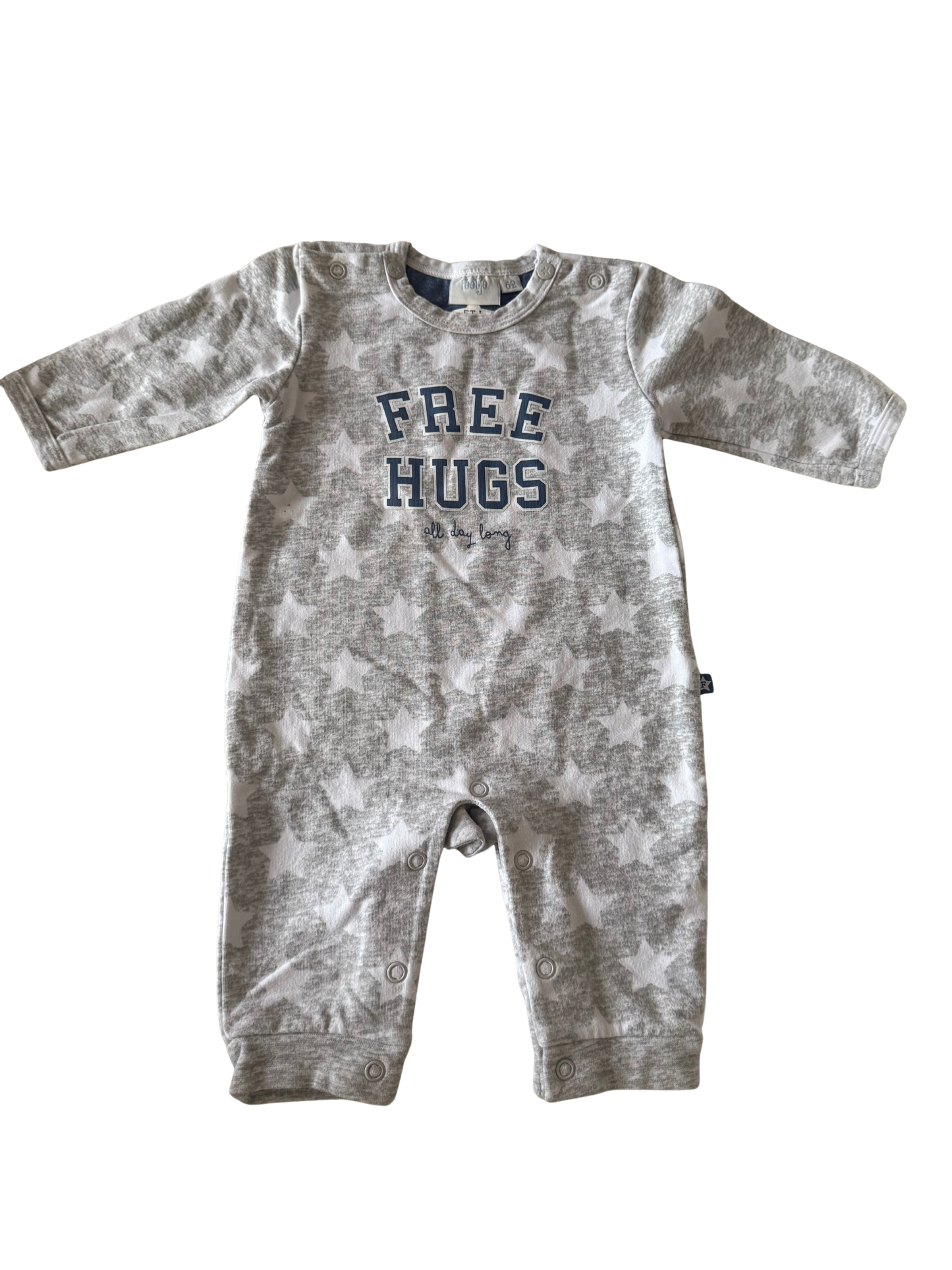 FEETJE 
Strampler grau weiß free Hugs Sterne 62